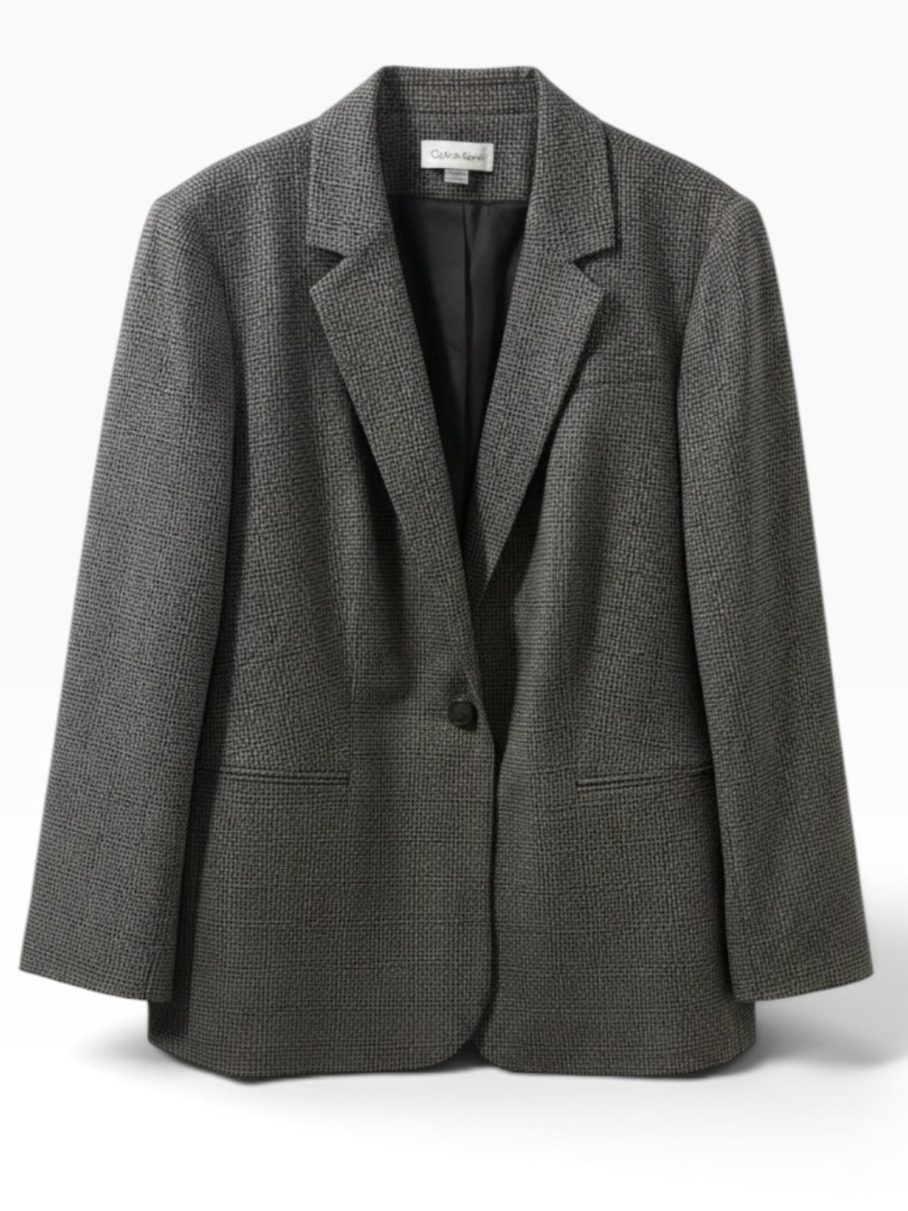 Calvin Klein Women's Black and Gray Houndstooth Blazer